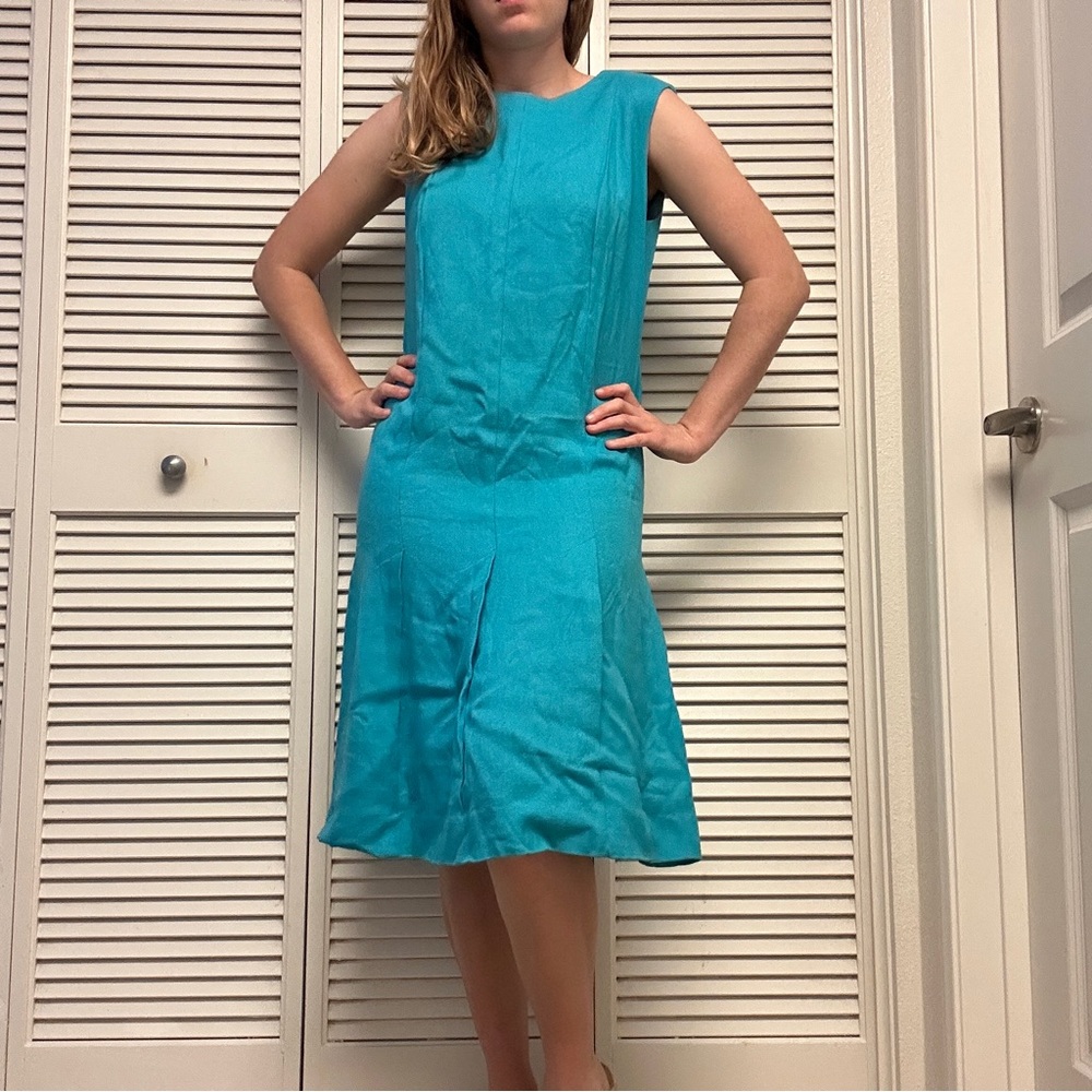 Vintage 60s Turquoise Sleeveless Midi Dress